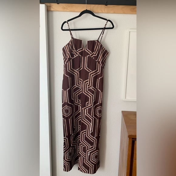 NWT Anthropologie Strapless Linen Plunge-Neck Midi Dress, Size 12